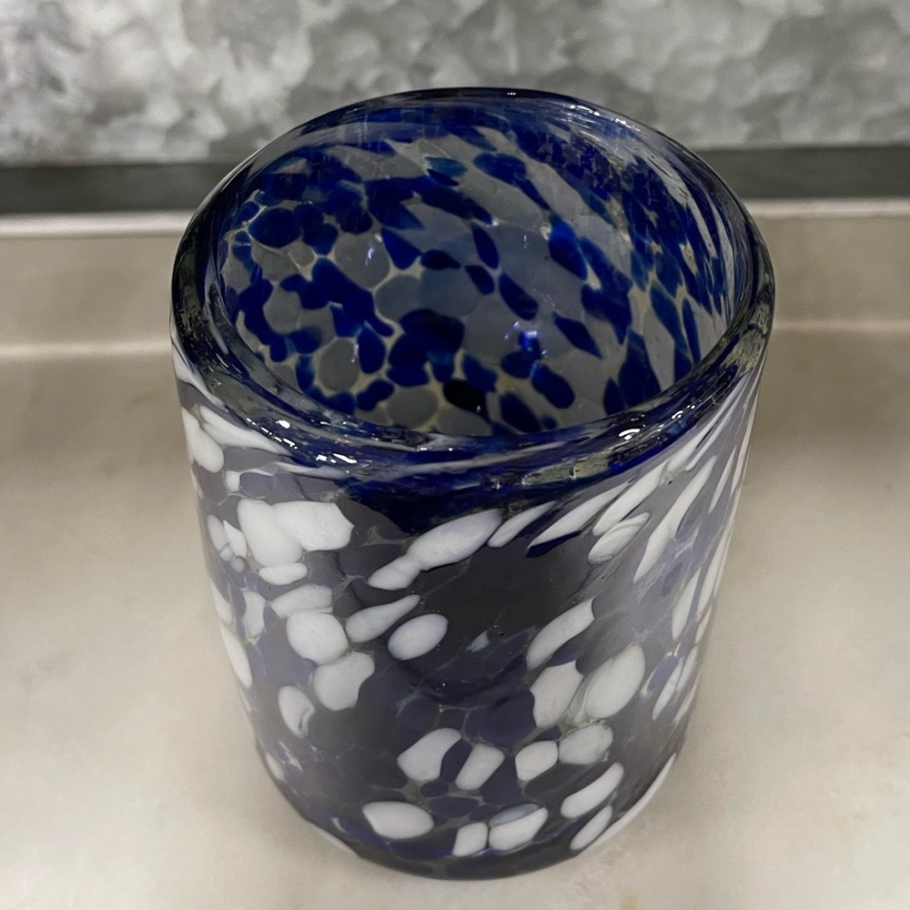 Confetti Multicolored Recycled Handblown Stemless Wine / Juice Glasses Set of 2 - Picture 4 of 5